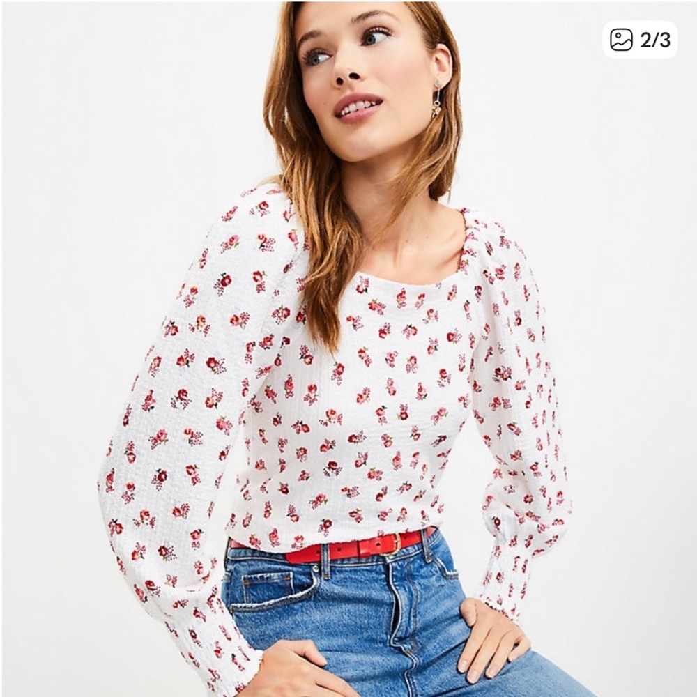 💫SALE Loft Floral Puff Sleeve Square Neck Blouse